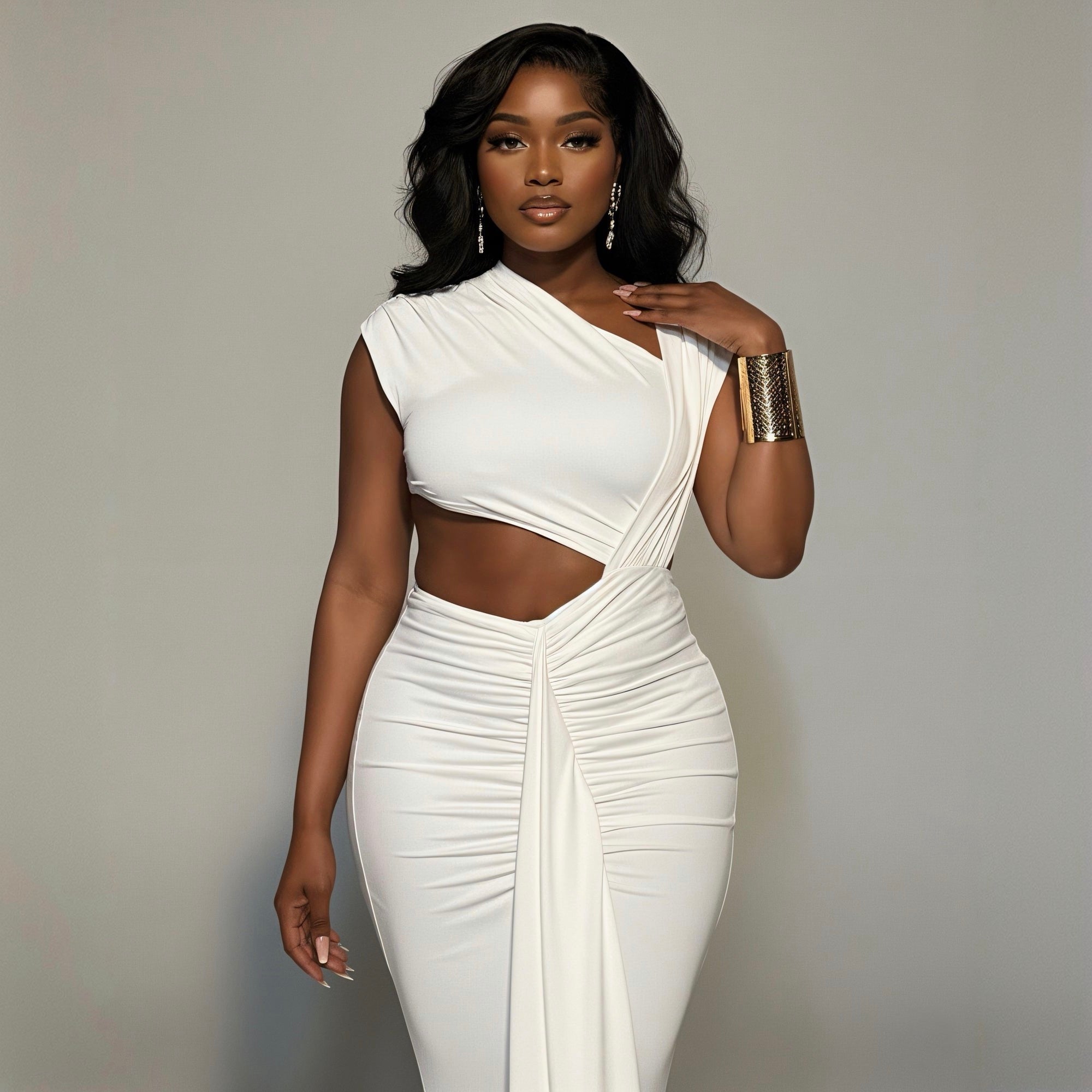 Heart Song White Cut-Out Draped Maxi Dress