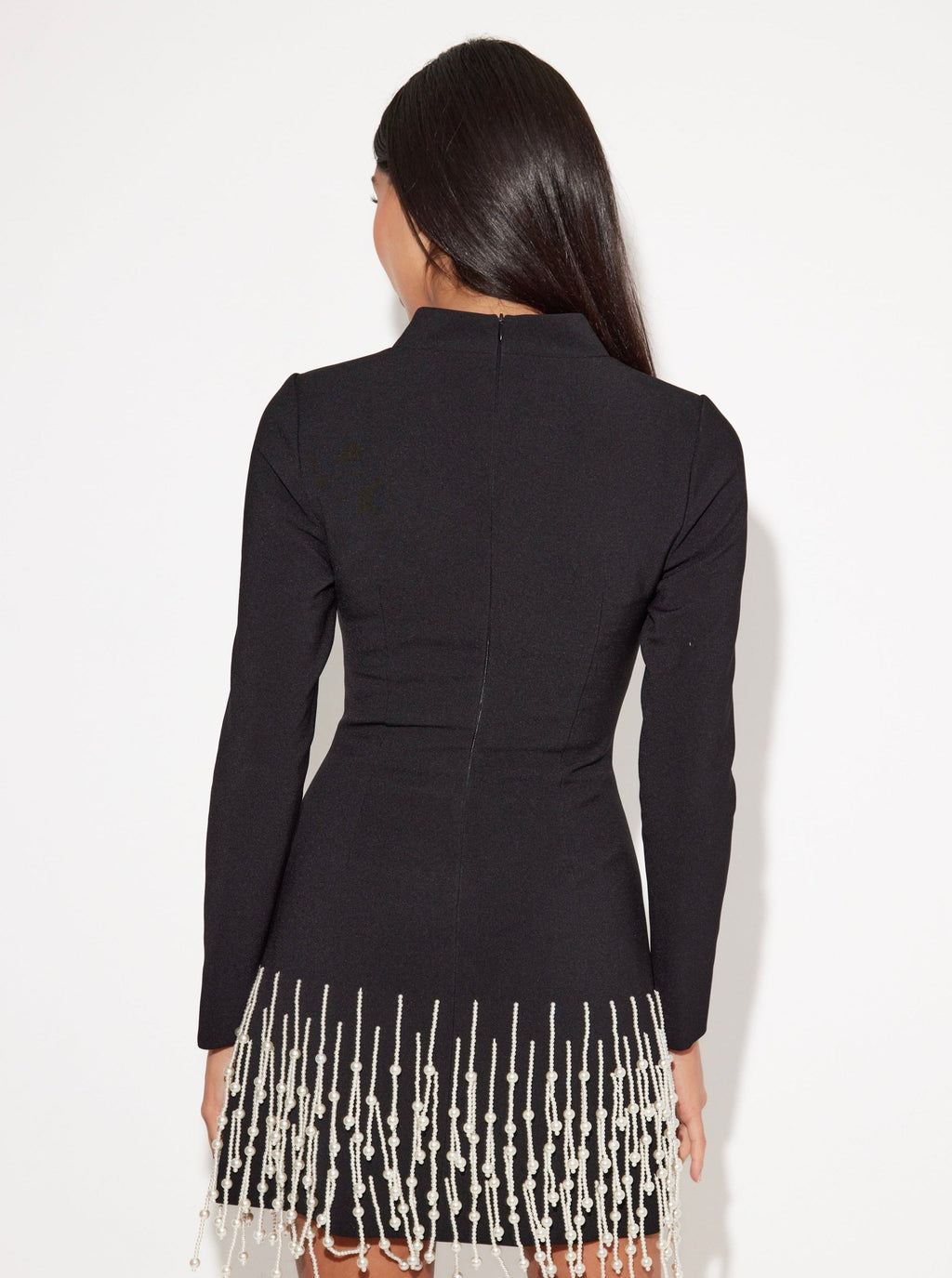 Celestia Pearl Drop Long Sleeve Dress | Black
