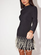 Celestia Pearl Drop Long Sleeve Dress | Black