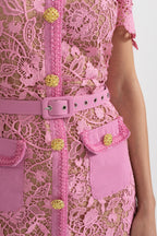 Exquisite Short Sleeve Lace Midi Dress - Rose