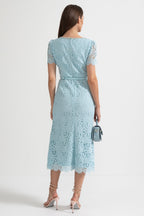 Delicate Azure Lace Midi Dress - Baby Blue