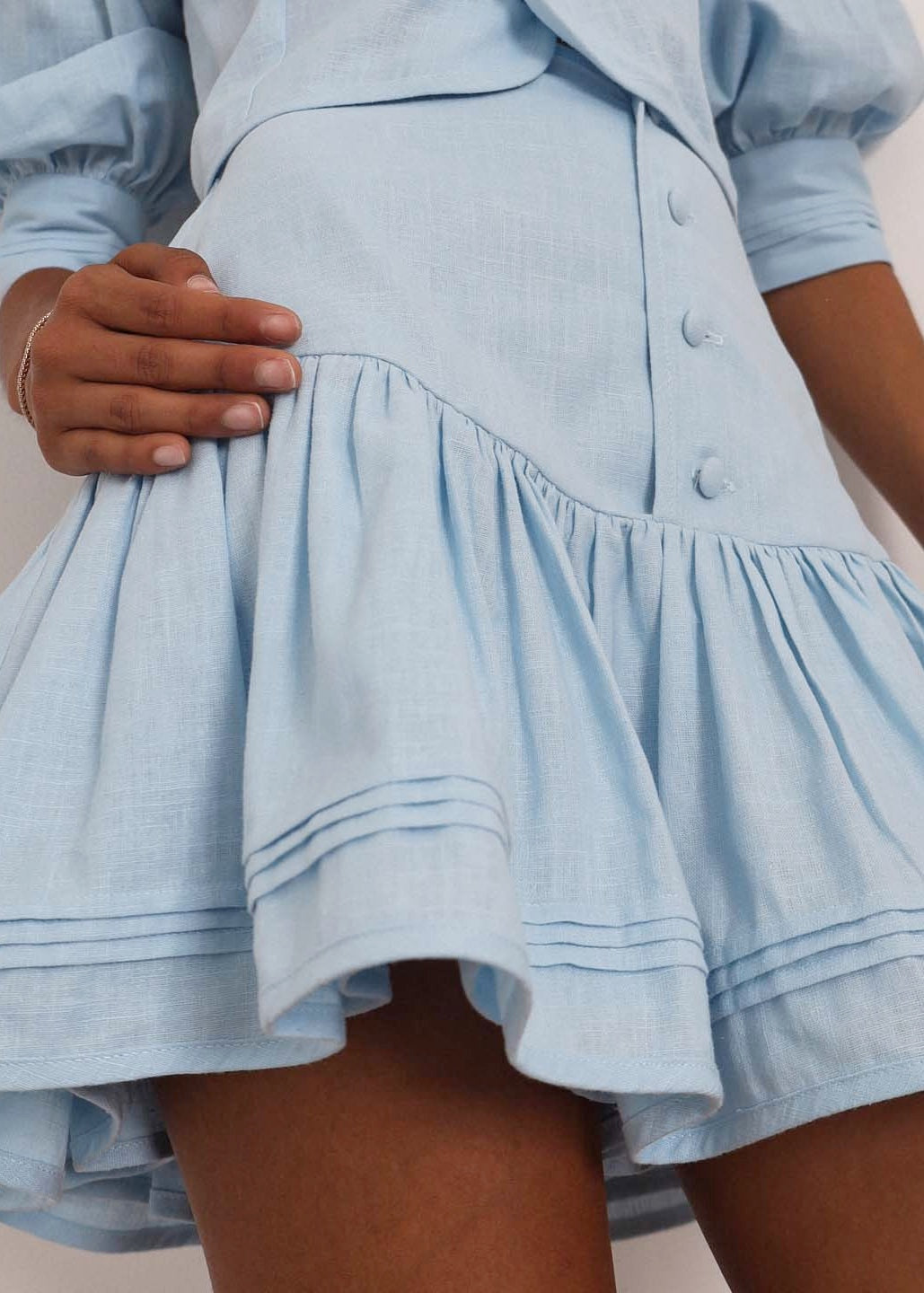 Laney Tiered Frill Linen Set | Pastel Blue