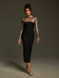Celestia - Long Sleeve Crystal Bandage Midi Dress