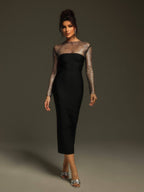 Celestia - Long Sleeve Crystal Bandage Midi Dress