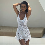 Indi White Crochet Lace Backless Mini Dress