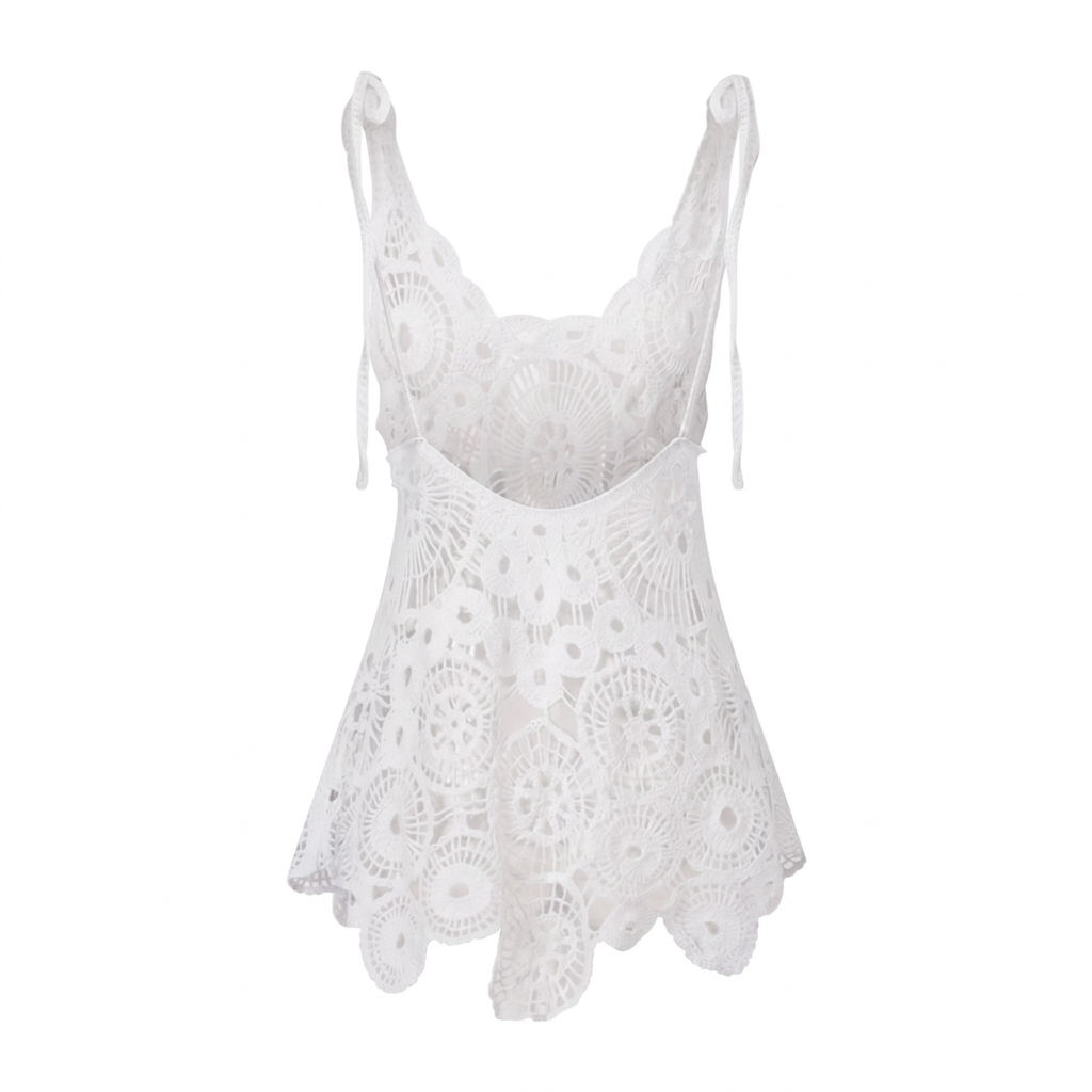 Indi White Crochet Lace Backless Mini Dress