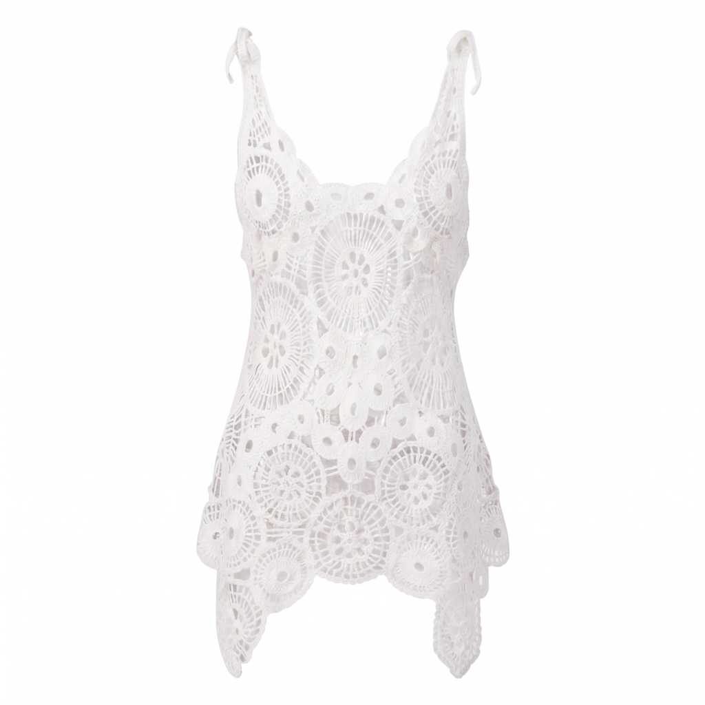 Indi White Crochet Lace Backless Mini Dress