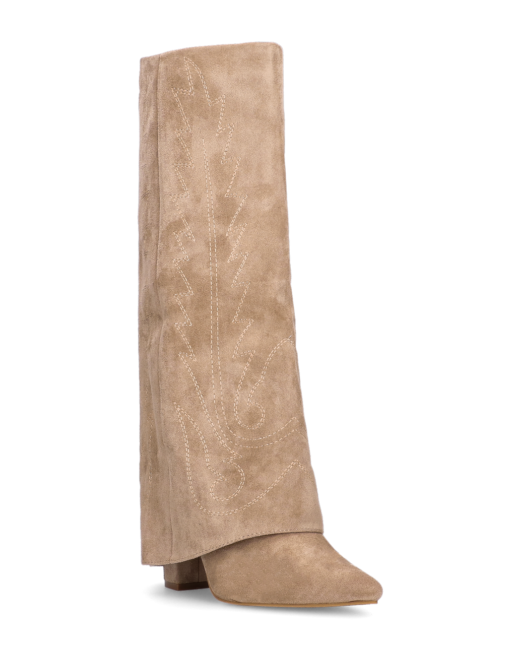 KALA - stivali alti con risvolto beige con cuciture dorate