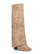 KALA - stivali alti con risvolto beige con cuciture dorate
