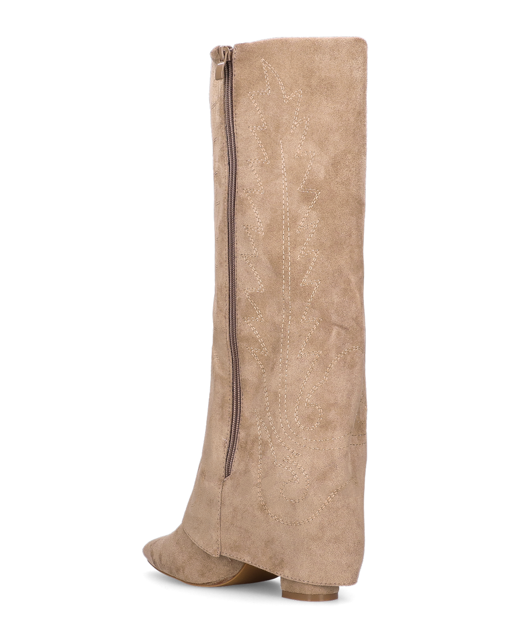 KALA - stivali alti con risvolto beige con cuciture dorate