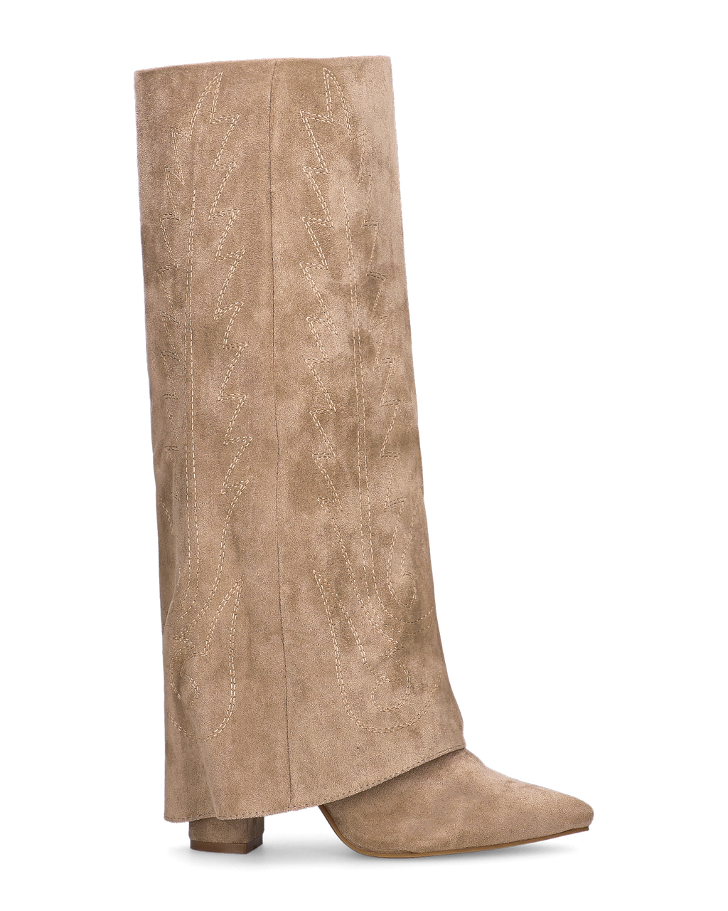 KALA - stivali alti con risvolto beige con cuciture dorate