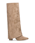 KALA - stivali alti con risvolto beige con cuciture dorate