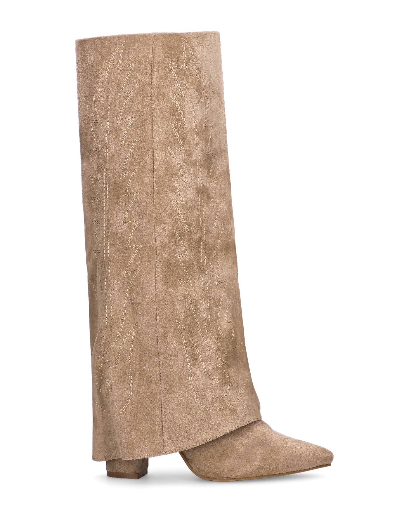 KALA - stivali alti con risvolto beige con cuciture dorate