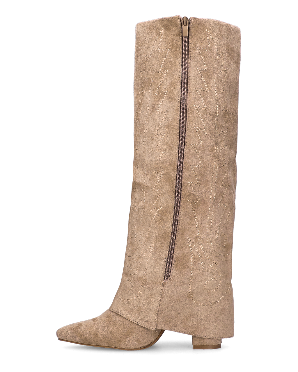 KALA - stivali alti con risvolto beige con cuciture dorate