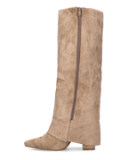 KALA - stivali alti con risvolto beige con cuciture dorate