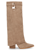KAARINA - stivale alto in camoscio beige con risvolto
