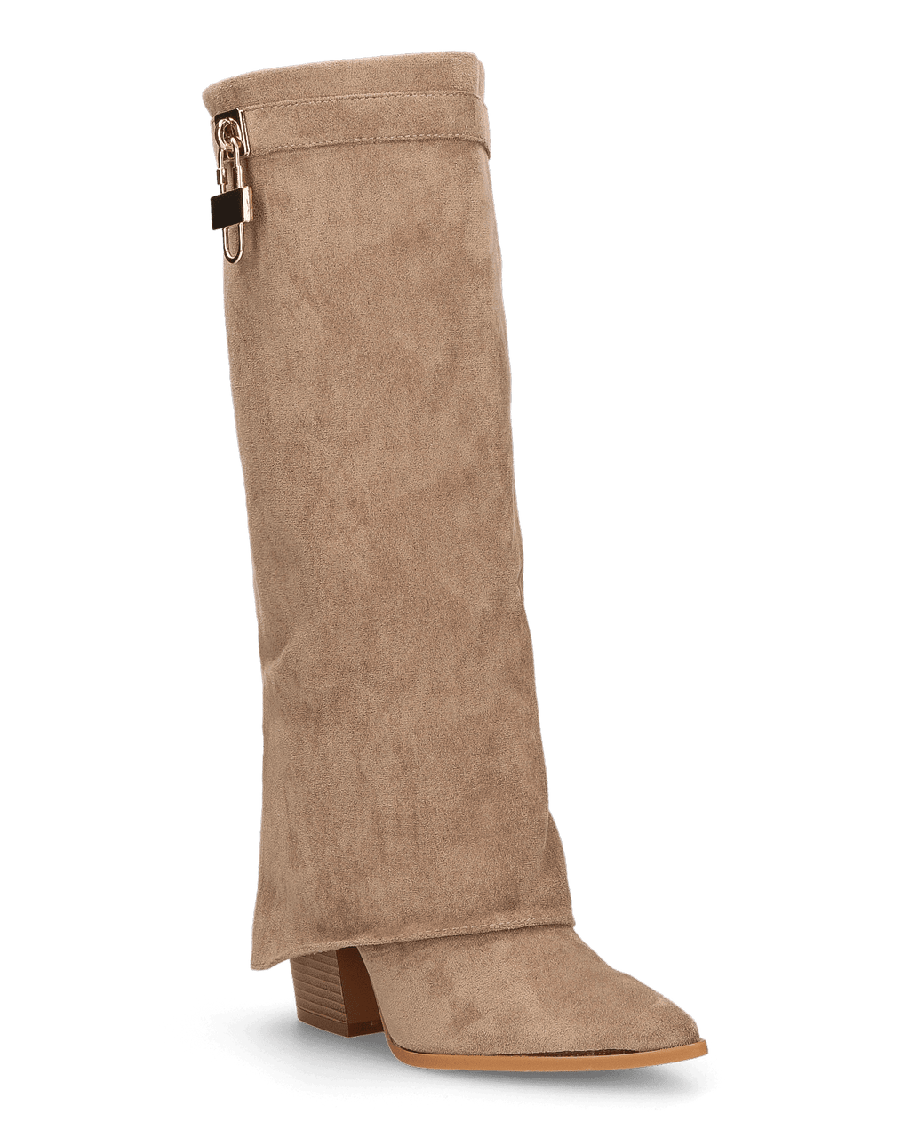 KAARINA - stivale alto in camoscio beige con risvolto