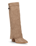 KAARINA - stivale alto in camoscio beige con risvolto