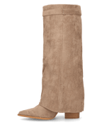 KAARINA - stivale alto in camoscio beige con risvolto