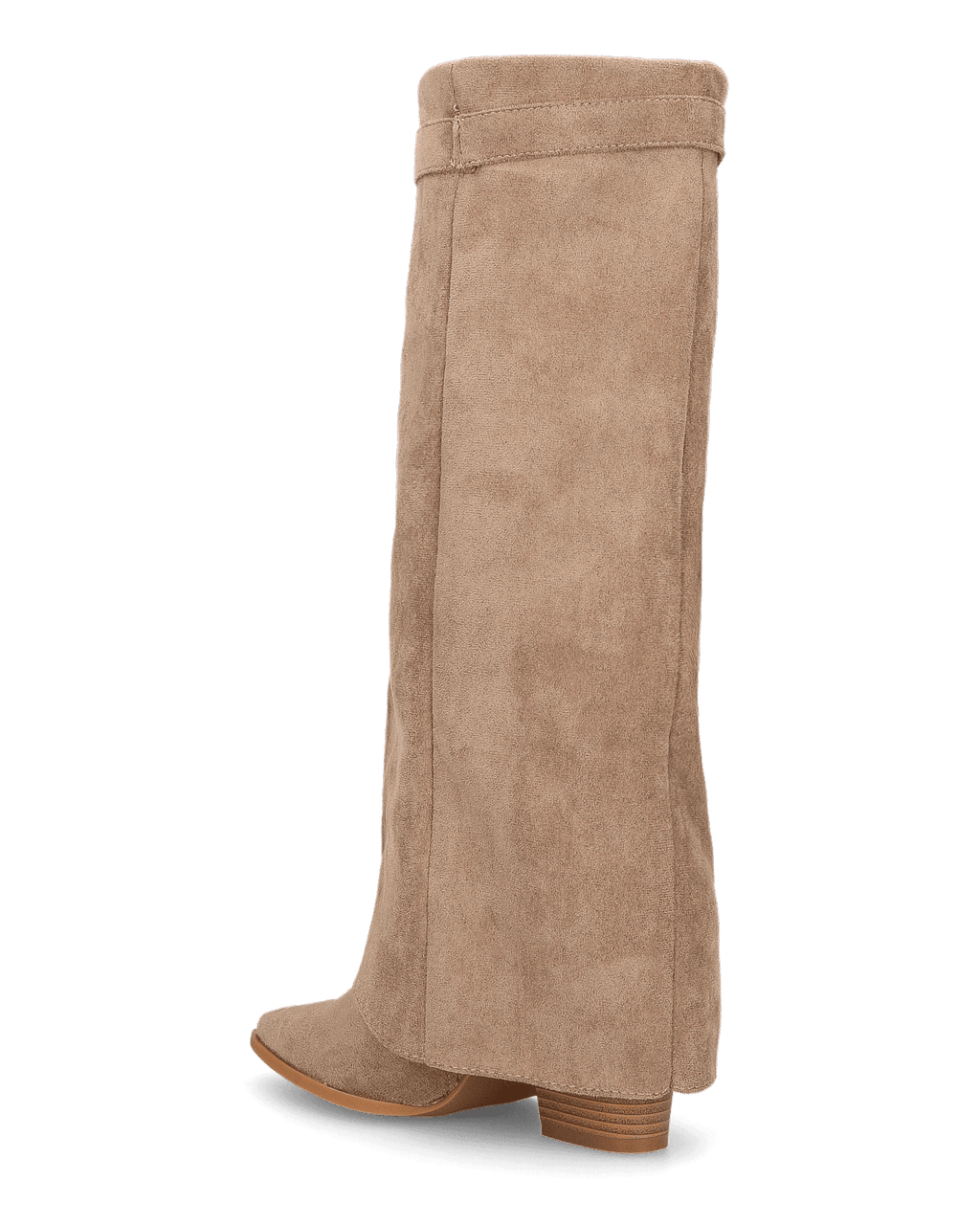 KAARINA - stivale alto in camoscio beige con risvolto