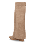 KAARINA - stivale alto in camoscio beige con risvolto