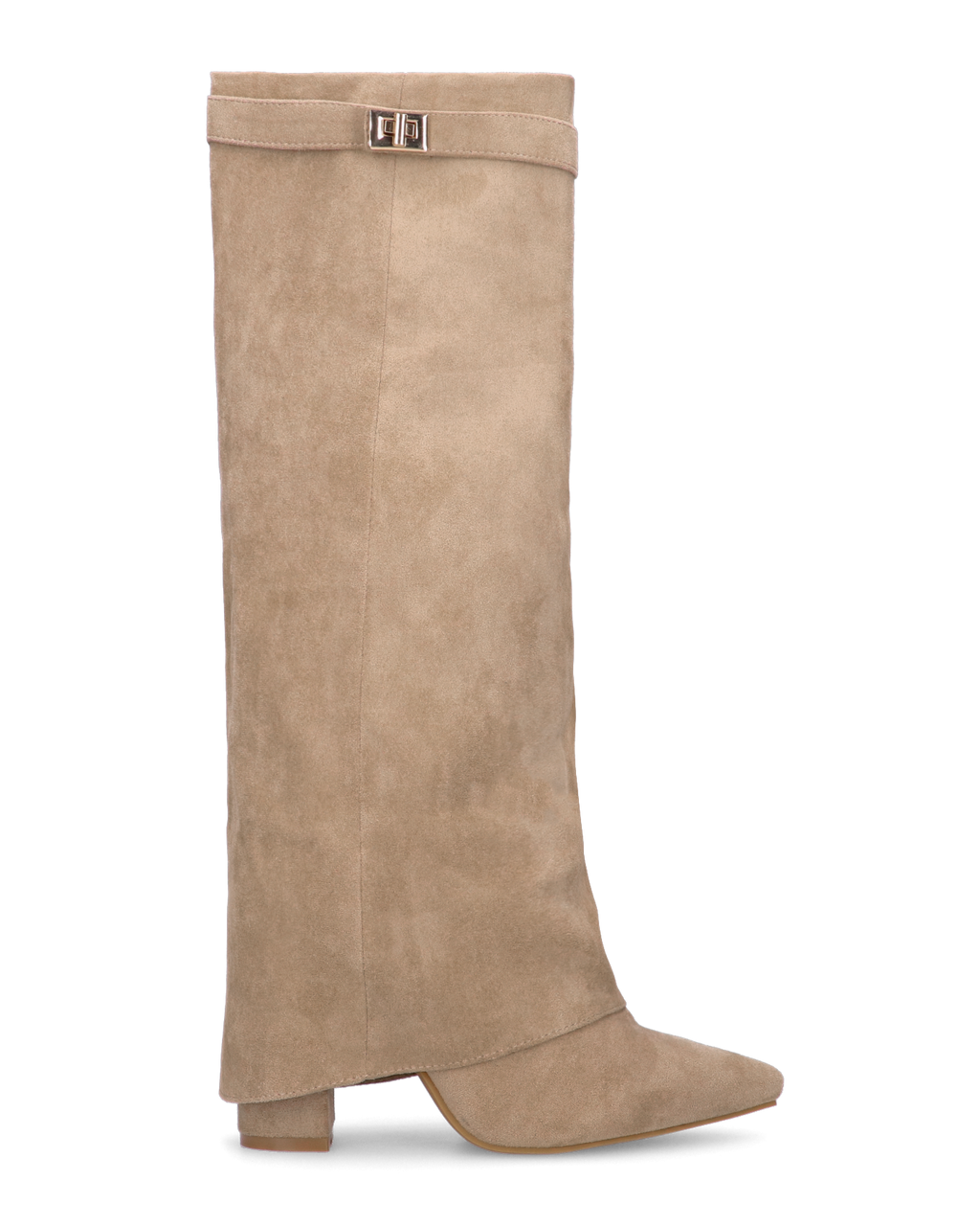 LILY - stivali alti in camoscio beige con risvolto