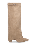 LILY - stivali alti in camoscio beige con risvolto