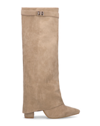 LILY - stivali alti in camoscio beige con risvolto