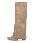 LILY - stivali alti in camoscio beige con risvolto