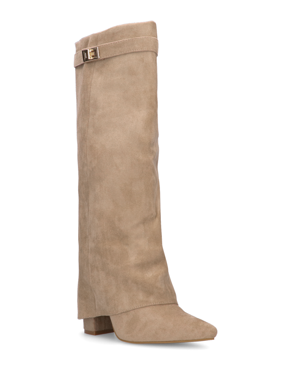 LILY - stivali alti in camoscio beige con risvolto