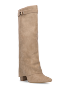 LILY - stivali alti in camoscio beige con risvolto