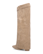 LILY - stivali alti in camoscio beige con risvolto