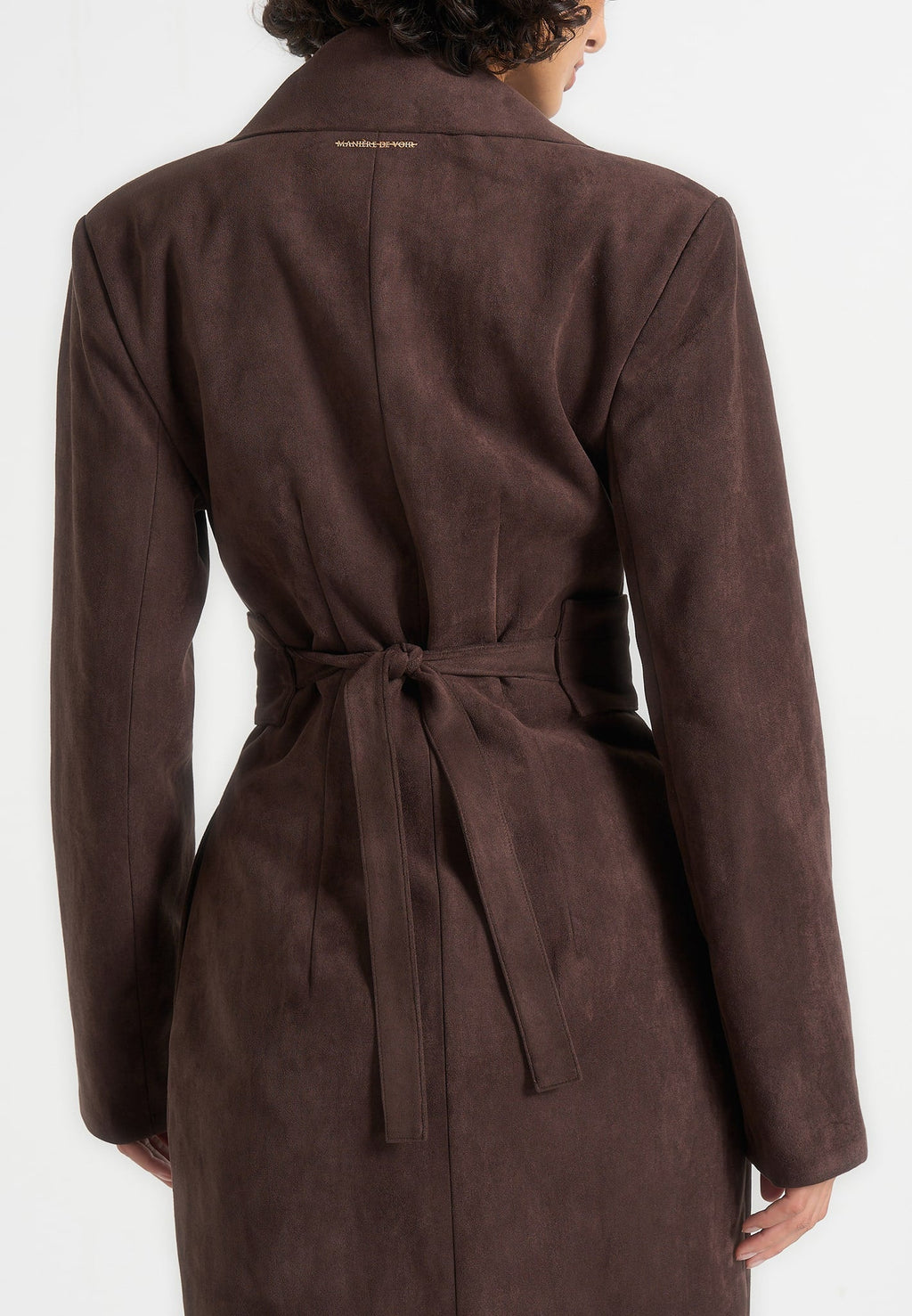Mesma - Suede Asymmetric Coat with Cinch Belt - Brown