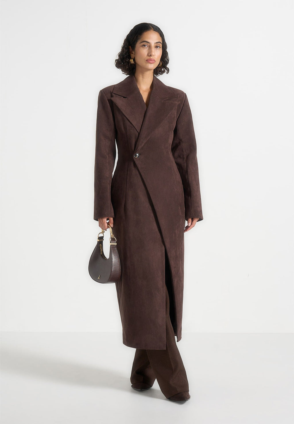 Mesma - Suede Asymmetric Coat with Cinch Belt - Brown