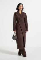 Mesma - Suede Asymmetric Coat with Cinch Belt - Brown