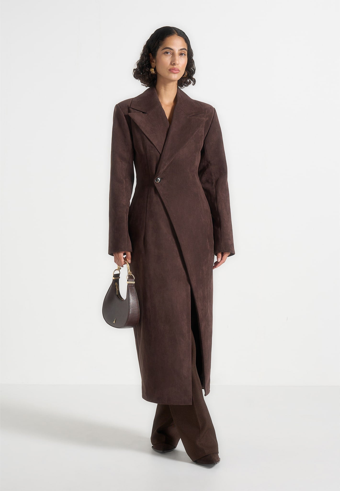 Mesma - Suede Asymmetric Coat with Cinch Belt - Brown