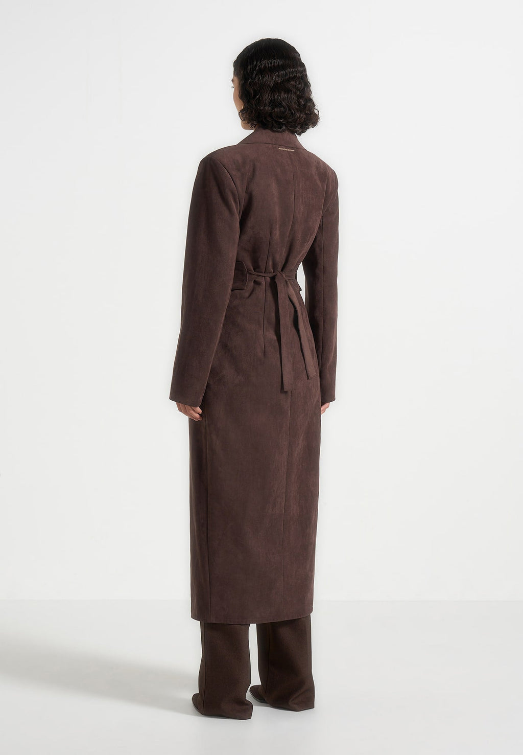Mesma - Suede Asymmetric Coat with Cinch Belt - Brown