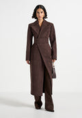 Mesma - Suede Asymmetric Coat with Cinch Belt - Brown