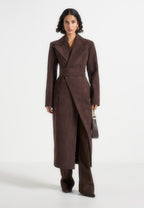 Mesma - Suede Asymmetric Coat with Cinch Belt - Brown