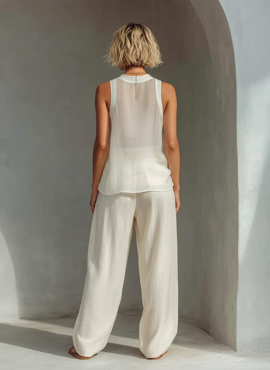 Chloe | Chiffon Top Wide-Leg Pants Set