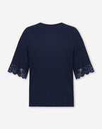 LACE SLEEVE OVERSIZED TEE NAVY
