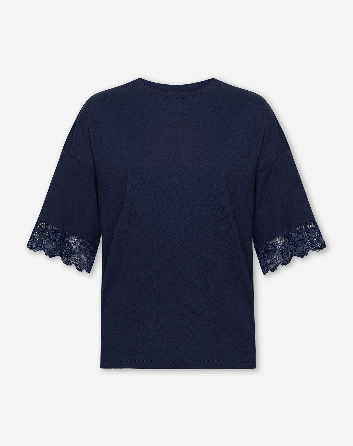 LACE SLEEVE OVERSIZED TEE NAVY