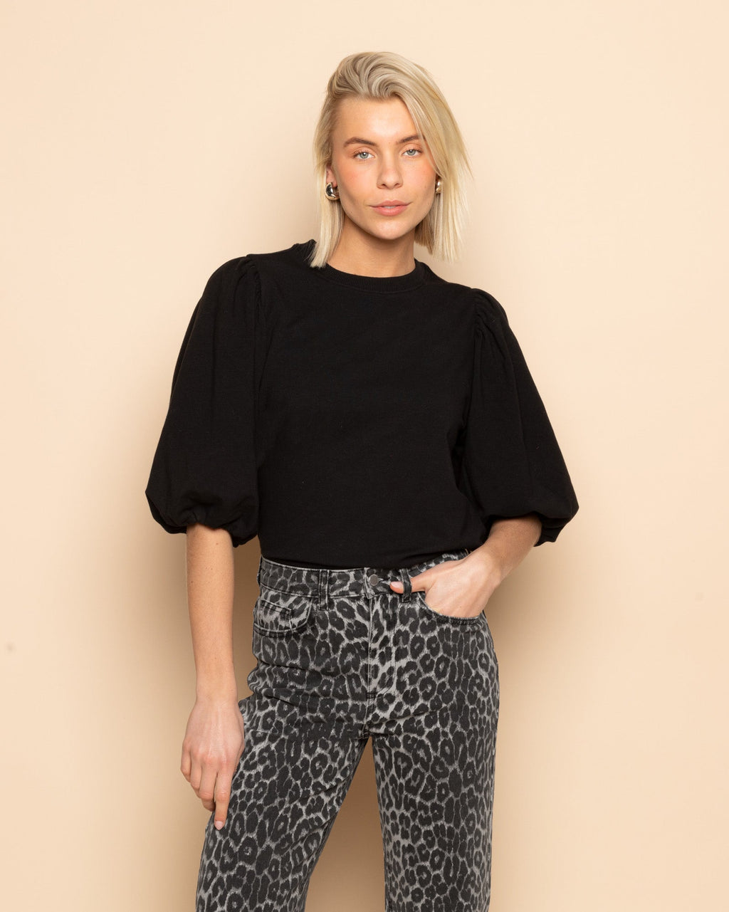 LEOPARD BOOTCUT JEANS GREY