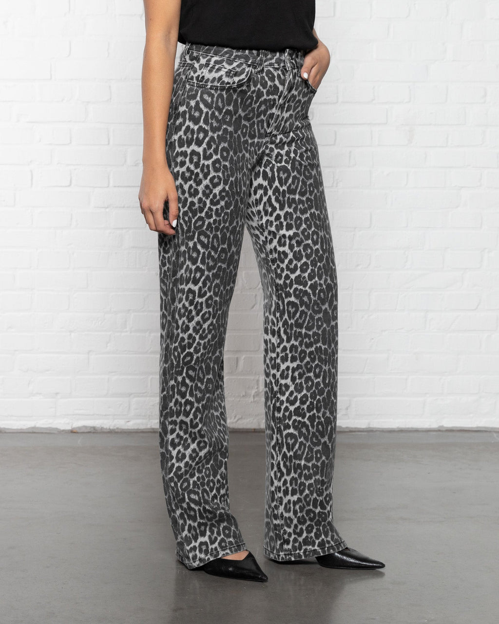 LEOPARD BOOTCUT JEANS GREY