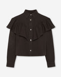 RUFFLE DENIM BLOUSE BROWN
