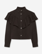RUFFLE DENIM BLOUSE BROWN