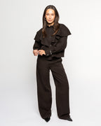 RUFFLE DENIM BLOUSE BROWN