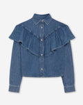 RUFFLE DENIM BLOUSE MID BLUE