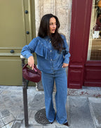 FLOWY DENIM WIDE LEG JEANS MID BLUE