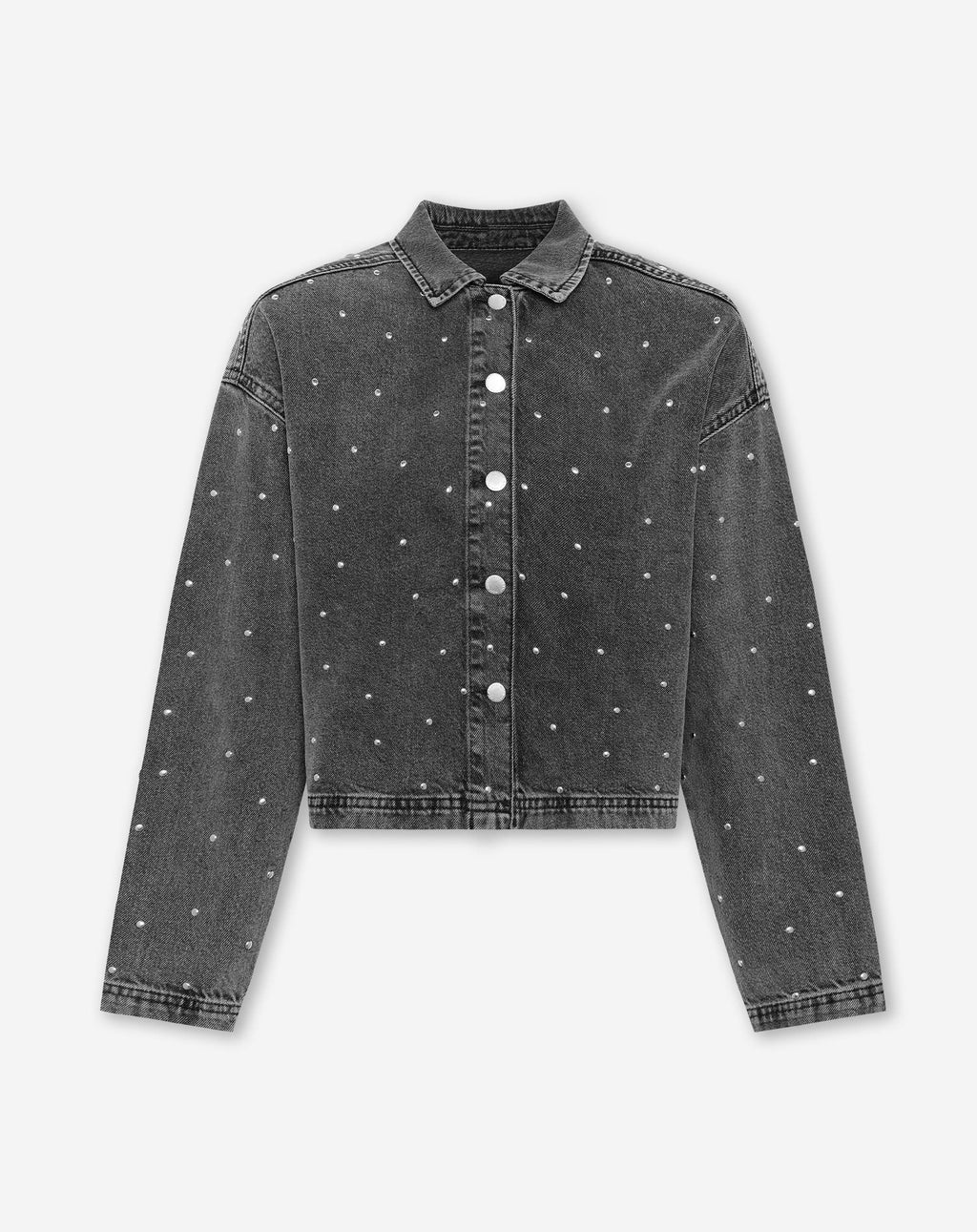 ALLOVER STUD DENIM JACKET GREY